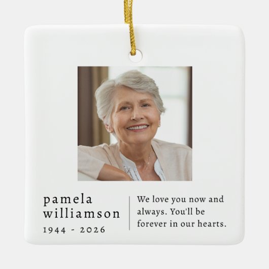 Memorial Minimalist Photo Square  Keramisch Ornament (Voorkant)