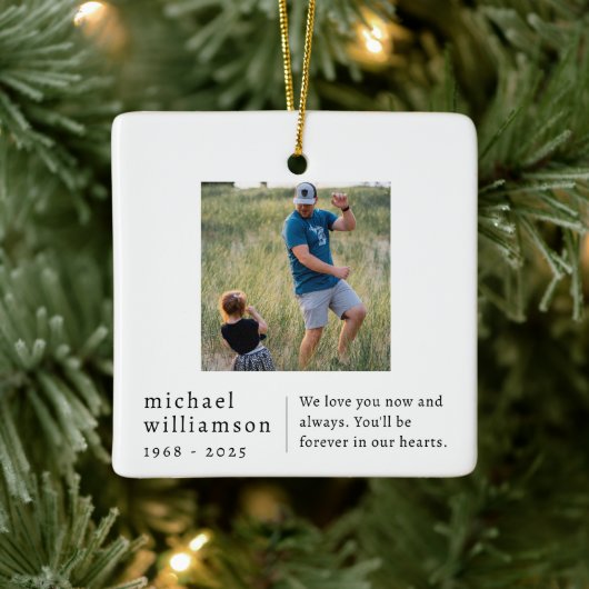 Memorial Minimalist Photo Square Keramisch Ornament (Boom)