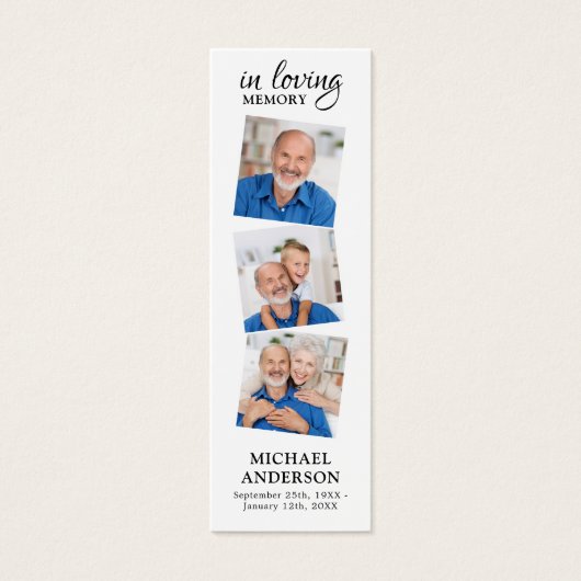 Memorial Modern 3 Foto Funeral Prayer Bladwijzer Mini Visitekaartjes (Voorkant)