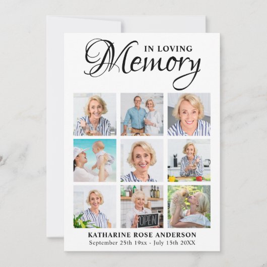 Memorial Modern 9 Fotocollage Sympathie Keepslag Bedankkaart (Voorkant)