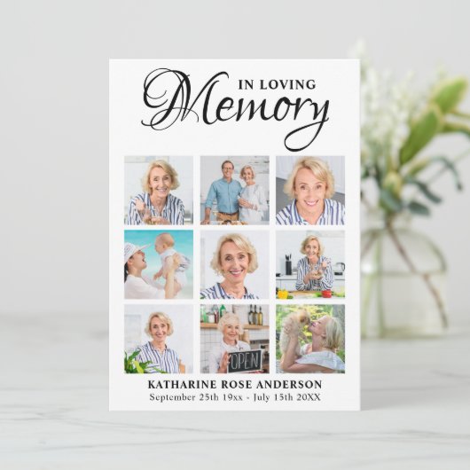 Memorial Modern 9 Fotocollage Sympathie Keepslag Bedankkaart (Staand voorkant)