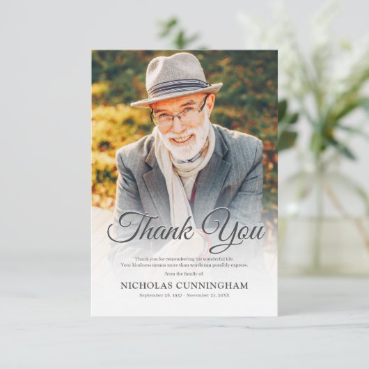 Memorial Modern Elegant Classic Simple Photo Bedankkaart (Staand voorkant)