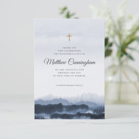 Memorial Modern Elegant Dark Waterverf Cross Bedankkaart (Staand voorkant)