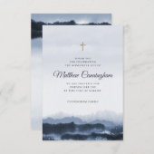 Memorial Modern Elegant Dark Waterverf Cross Bedankkaart (Voorkant / Achterkant)