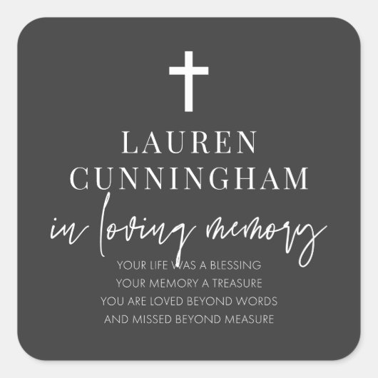 Memorial Modern Elegant Simple Cross Vierkante Sticker (Voorkant)