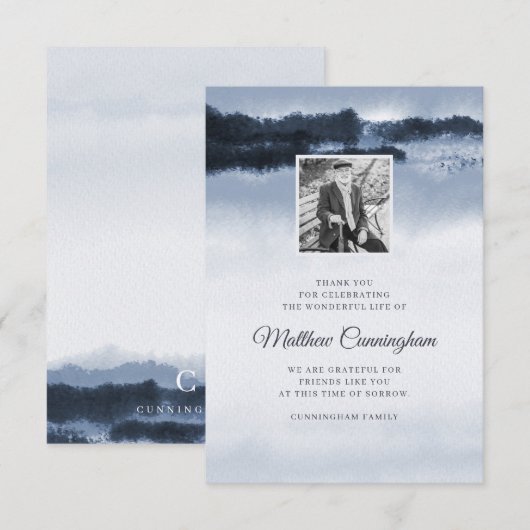 Memorial Modern Elegant Waterverf Aangepaste foto Bedankkaart (Voorkant / Achterkant)