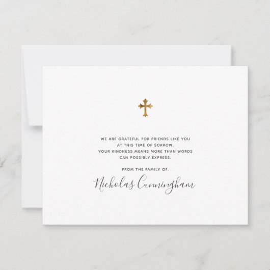 Memorial Modern  Faux Gold Cross Bedankkaart (Voorkant)