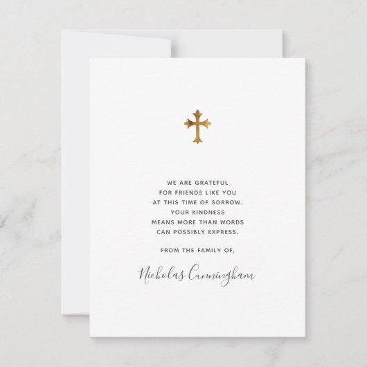 Memorial Modern  Faux Gold Cross Bedankkaart (Voorkant)