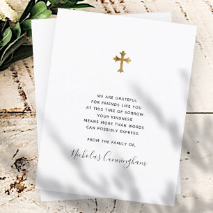 Memorial Modern  Faux Gold Cross Bedankkaart