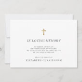 Memorial Modern Faux Gold Cross in Loving Memory Bedankkaart (Voorkant)