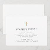 Memorial Modern Faux Gold Cross in Loving Memory Bedankkaart (Voorkant / Achterkant)