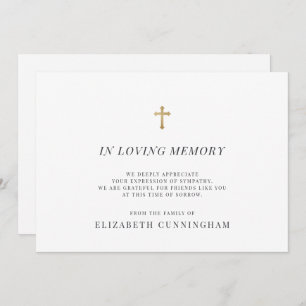 Memorial Modern Faux Gold Cross in Loving Memory Bedankkaart