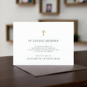 Memorial Modern Faux Gold Cross in Loving Memory Bedankkaart