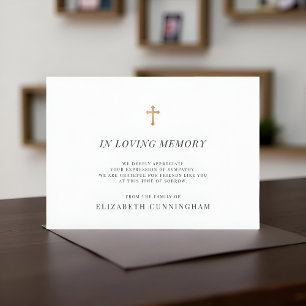 Memorial Modern Faux Gold Cross in Loving Memory Bedankkaart