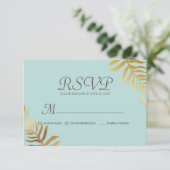 Memorial Modern Golden Foliage Botanical Reply RSVP Kaartje (Staand voorkant)