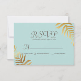 Memorial Modern Golden Foliage Botanical Reply RSVP Kaartje