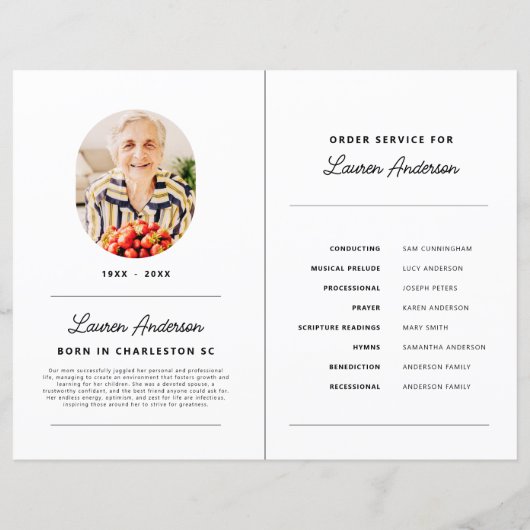 Memorial Modern Minimalist Black and White Program (Achterkant)