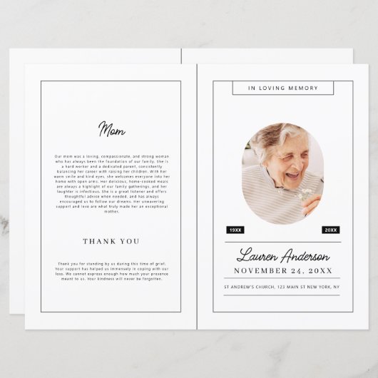 Memorial Modern Minimalist Black and White Program (Voorkant / Achterkant)