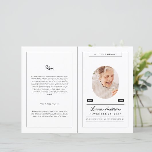 Memorial Modern Minimalist Black and White Program (Staand voorkant)