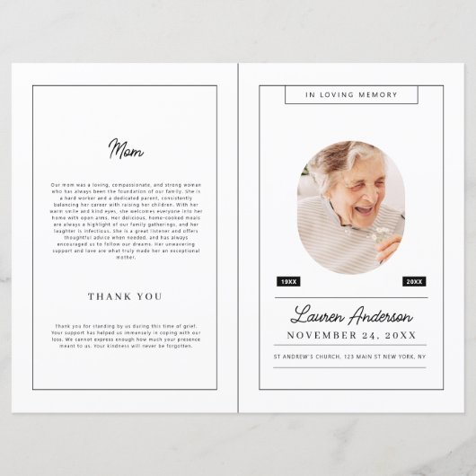 Memorial Modern Minimalist Black and White Program (Voorkant)