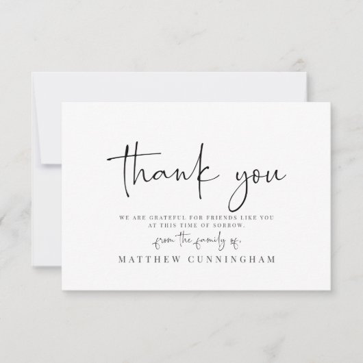 Memorial Modern minimalist Elegant Black and White Bedankkaart (Voorkant)