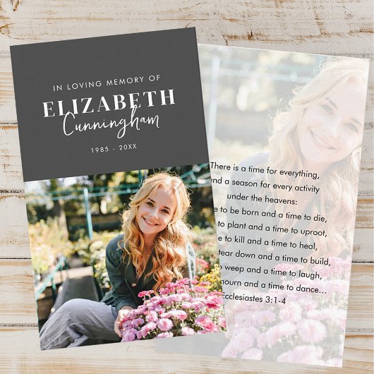 Memorial Modern minimalistisch chique fotogebed Visitekaartje