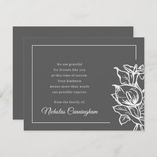 Memorial Modern Monochrome Foliage Botanical Bedankkaart (Voorkant / Achterkant)