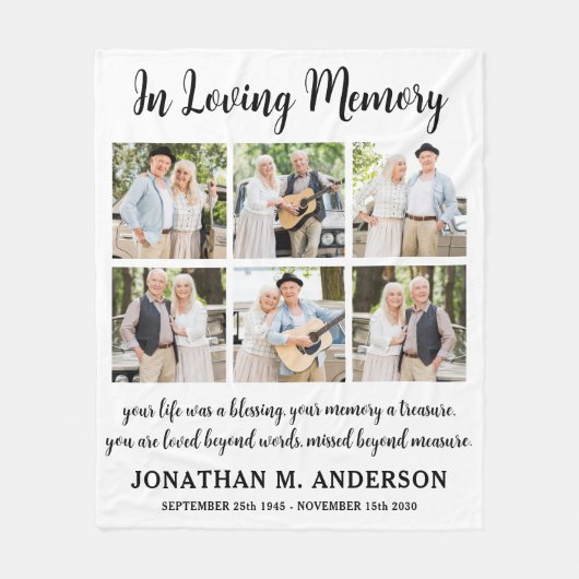 Memorial Modern Personalized 6 Afbeelding Herdenki Fleece Deken (Voorkant)