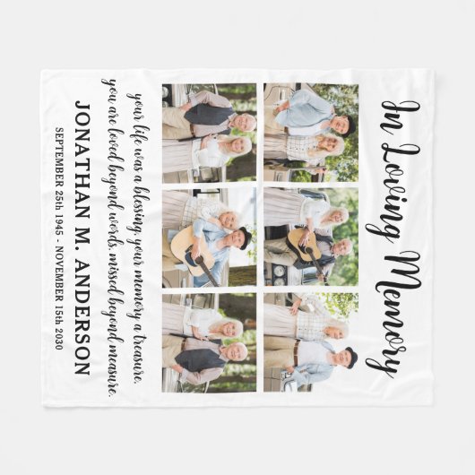 Memorial Modern Personalized 6 Afbeelding Herdenki Fleece Deken (Voorkant (Horizontaal))