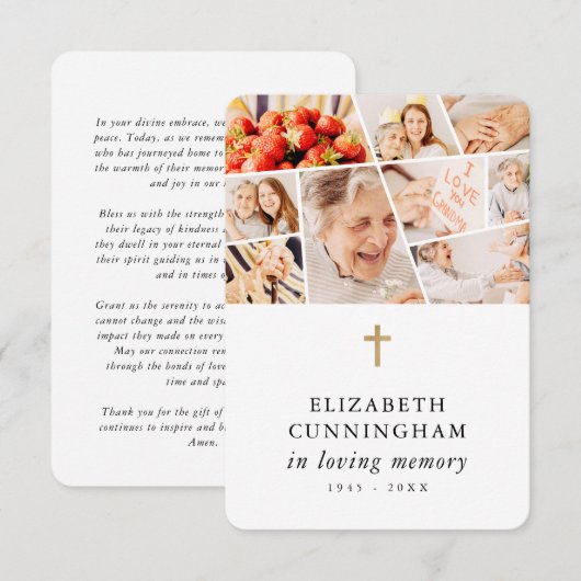 Memorial Modern Simple 9 foto's Gebed Bedankkaart (Voorkant / Achterkant)