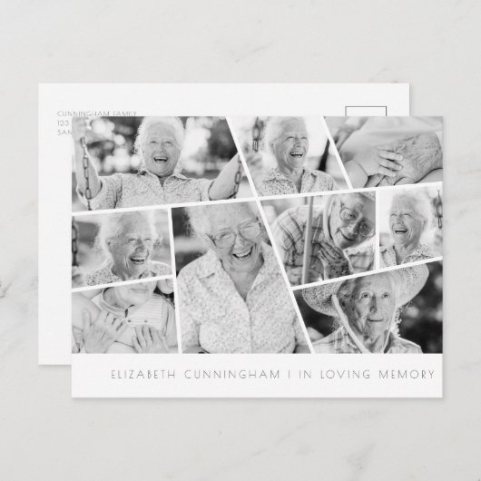 Memorial Modern Simple Chic 9 Photo Collage Briefkaart (Voorkant / Achterkant)