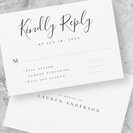 Memorial Modern Simple Elegant Chic Typography RSVP Kaartje