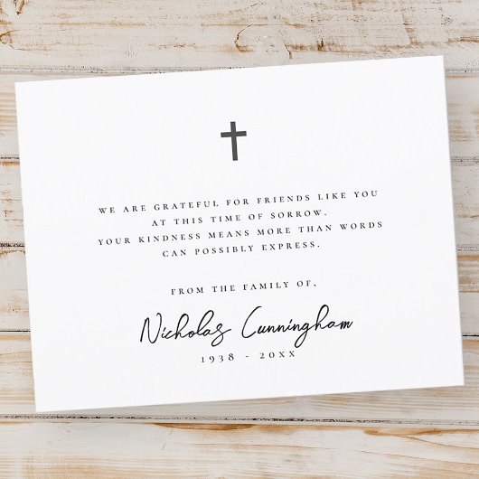 Memorial Modern Simple Elegant Cross Black & White Bedankkaart