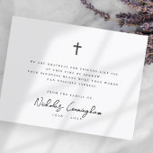 Memorial Modern Simple Elegant Cross Black & White Bedankkaart