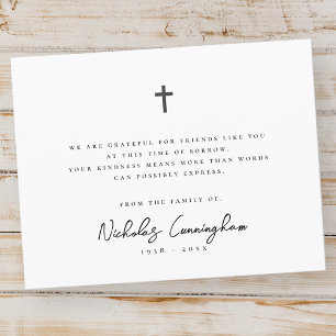 Memorial Modern Simple Elegant Cross Black & White Bedankkaart