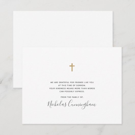 Memorial Modern Simple Faux Gold Cross Bedankkaart (Voorkant / Achterkant)