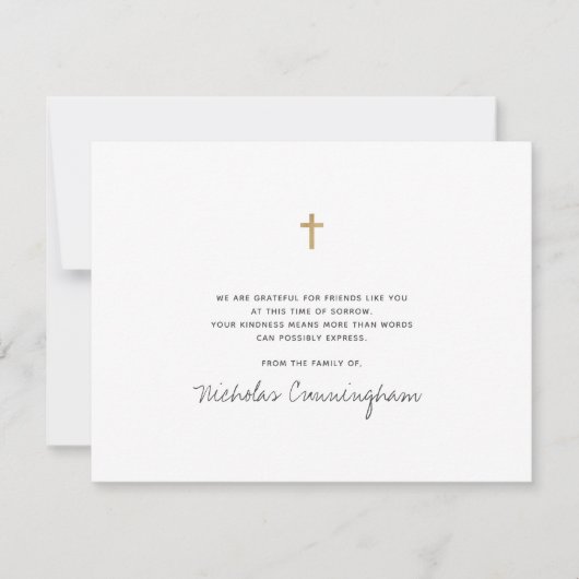Memorial Modern Simple Faux Gold Cross Bedankkaart (Voorkant)
