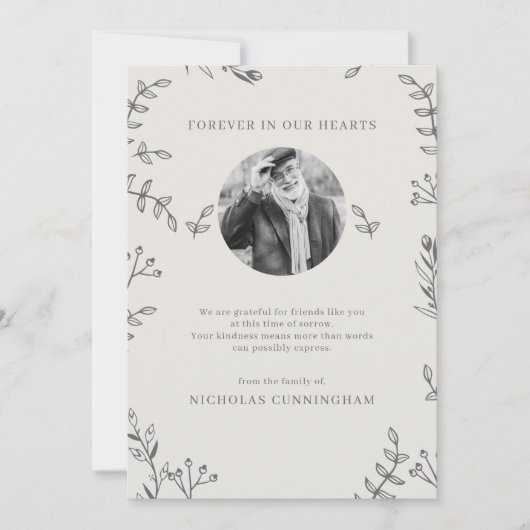 Memorial Modern Simple Foliage Botanical Bedankkaart (Voorkant)