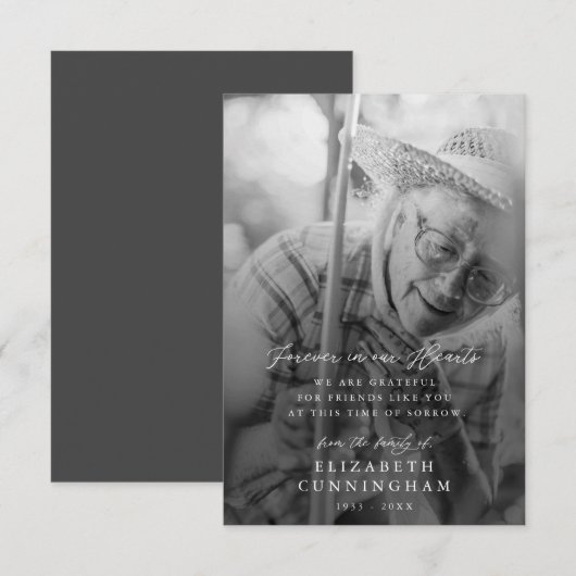 Memorial Modern Simple Forever in ons hart Foto Bedankkaart (Voorkant / Achterkant)