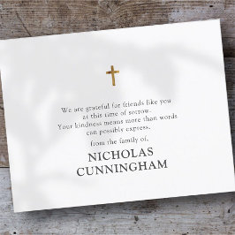 Memorial Modern Simple Gold Cross Bedankkaart