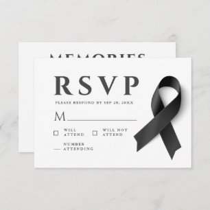 Memorial Modern Simple Memories Black Ribbon RSVP Kaartje