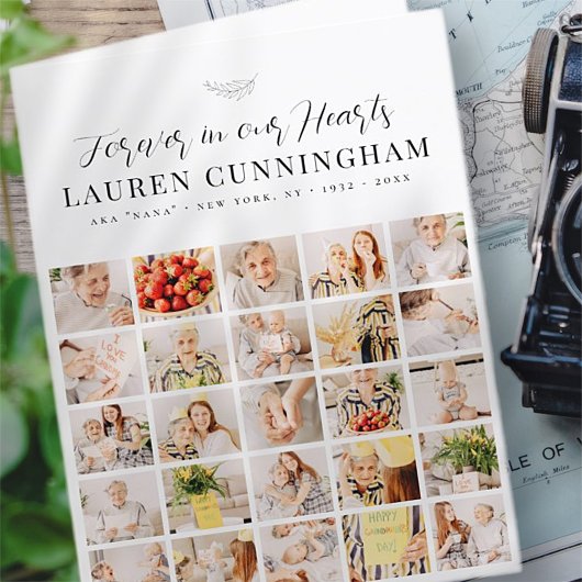 Memorial Modern Simple Minimalist 25 Photo Collage Bedankkaart