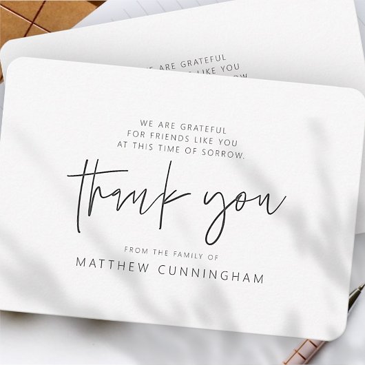 Memorial Modern Simple Minimalist Black & White Bedankkaart