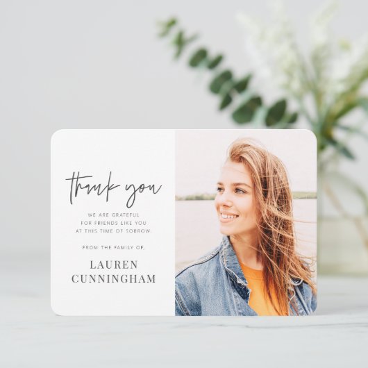 Memorial Modern Simple Minimalist Chic Photo Bedankkaart (Staand voorkant)