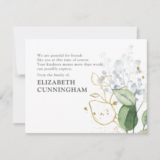 Memorial Modern Waterverf Greenery Foliage Bedankkaart (Voorkant)