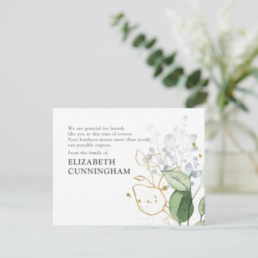 Memorial Modern Waterverf Greenery Foliage Bedankkaart (Staand voorkant)