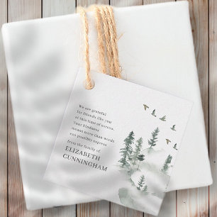 Memorial Modern Waterverf Greenery Pine Forest Bedankjes Labels