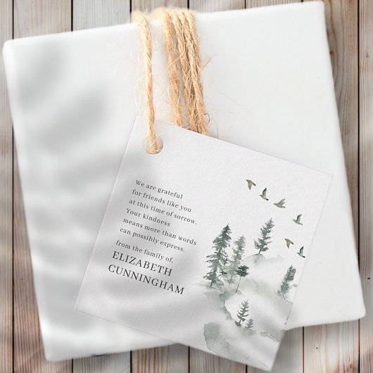 Memorial Modern Waterverf Greenery Pine Forest Bedankjes Labels