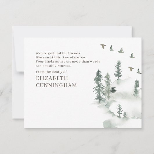 Memorial Modern Waterverf Greenery Pine Forest Bedankkaart (Voorkant)