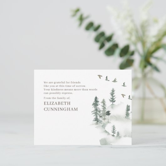 Memorial Modern Waterverf Greenery Pine Forest Bedankkaart (Staand voorkant)